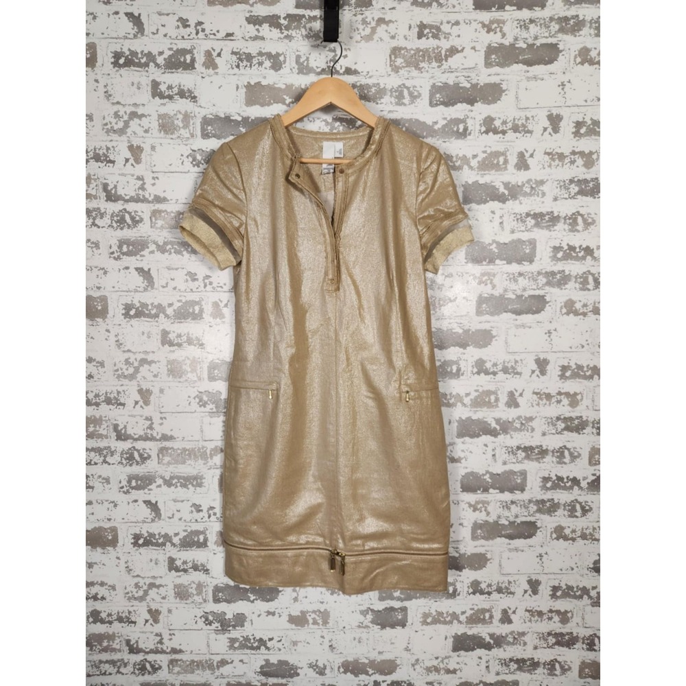 2B.Rych Dress Size‎ 4 Metallic Gold Sparkle Edgy Zipper Pockets Linen Rocker